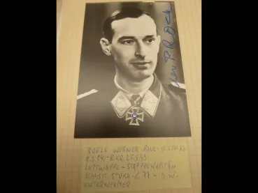 Captain Werner Paul Roell, recipient of the Knight's Cross, repro photo after 45 with original signature