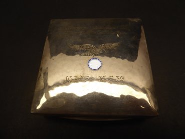 LW Luftwaffe silver box with engraving - 2nd Fighter Squadron 53 - Mannheim Sandhofen 1937 - 1939