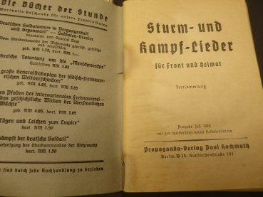 Storm and battle songs - NSDAP Gau Saarpfalz + soldiers song book
