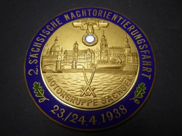 Motorgruppe Sachsen NSKK plaque - 2nd Saxon night orientation trip 1938 - with manufacturer Aurich Dresden - 1st prize