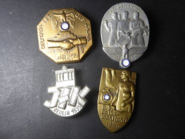 4x badges - May 1st 1935 + German is the Saar 1934 + NS Volkswohlfahrt + IFK Berlin 1935