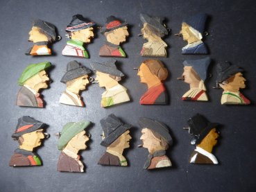 16x WHW wooden badges - traditional costume man + woman