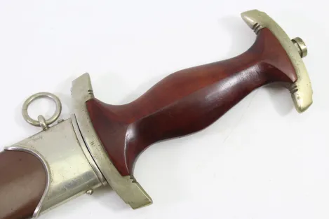 SA Dienstdolch Frühe Variante - Julius Bahrl Jr. Solingen, NS gestempelt mit Plisterschliff und Gehänge