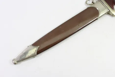 SA Dienstdolch Frühe Variante - Julius Bahrl Jr. Solingen, NS gestempelt mit Plisterschliff und Gehänge