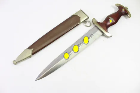 SA Dienstdolch Frühe Variante - Julius Bahrl Jr. Solingen, NS gestempelt mit Plisterschliff und Gehänge