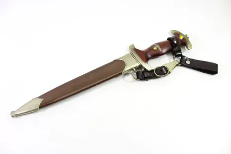 SA Dienstdolch Frühe Variante - Julius Bahrl Jr. Solingen, NS gestempelt mit Plisterschliff und Gehänge