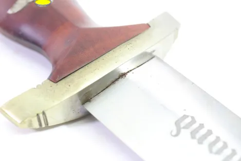 SA Dienstdolch Frühe Variante - Julius Bahrl Jr. Solingen, NS gestempelt mit Plisterschliff und Gehänge