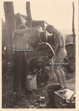 Photograph of a soldier from the 7th Panzer Division (Erwin Rommel’s division) washing himself.