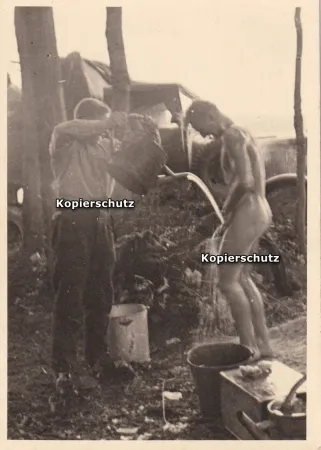 Photograph of a soldier from the 7th Panzer Division (Erwin Rommel’s division) washing himself.