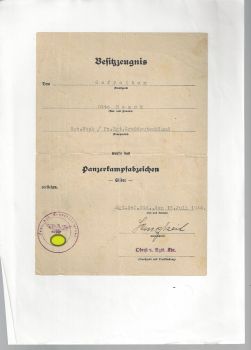 Bundle of documents from Großdeutschland, application for the award of a tank battle badge in silver, etc.