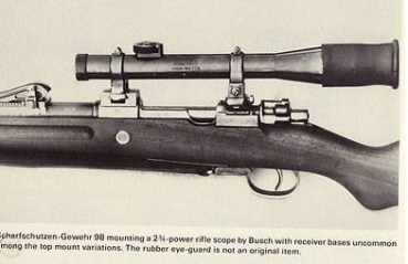 WW1 sniper scope Emil Busch A. -G, Rathenow, "Visar" 2 3 / 4x with gun number for G98 rifle