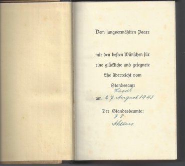 Historisches Buch Adolf Hitler Hochzeitsausgabe Ort Hassel bei Nienburg Weser 1943, Kriegsausgabe