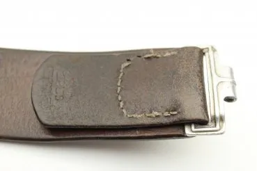 Ww2 Wehrmacht leather belt 1938 with a rare ALU clasp, 1st Flak3 38 + manufacturer