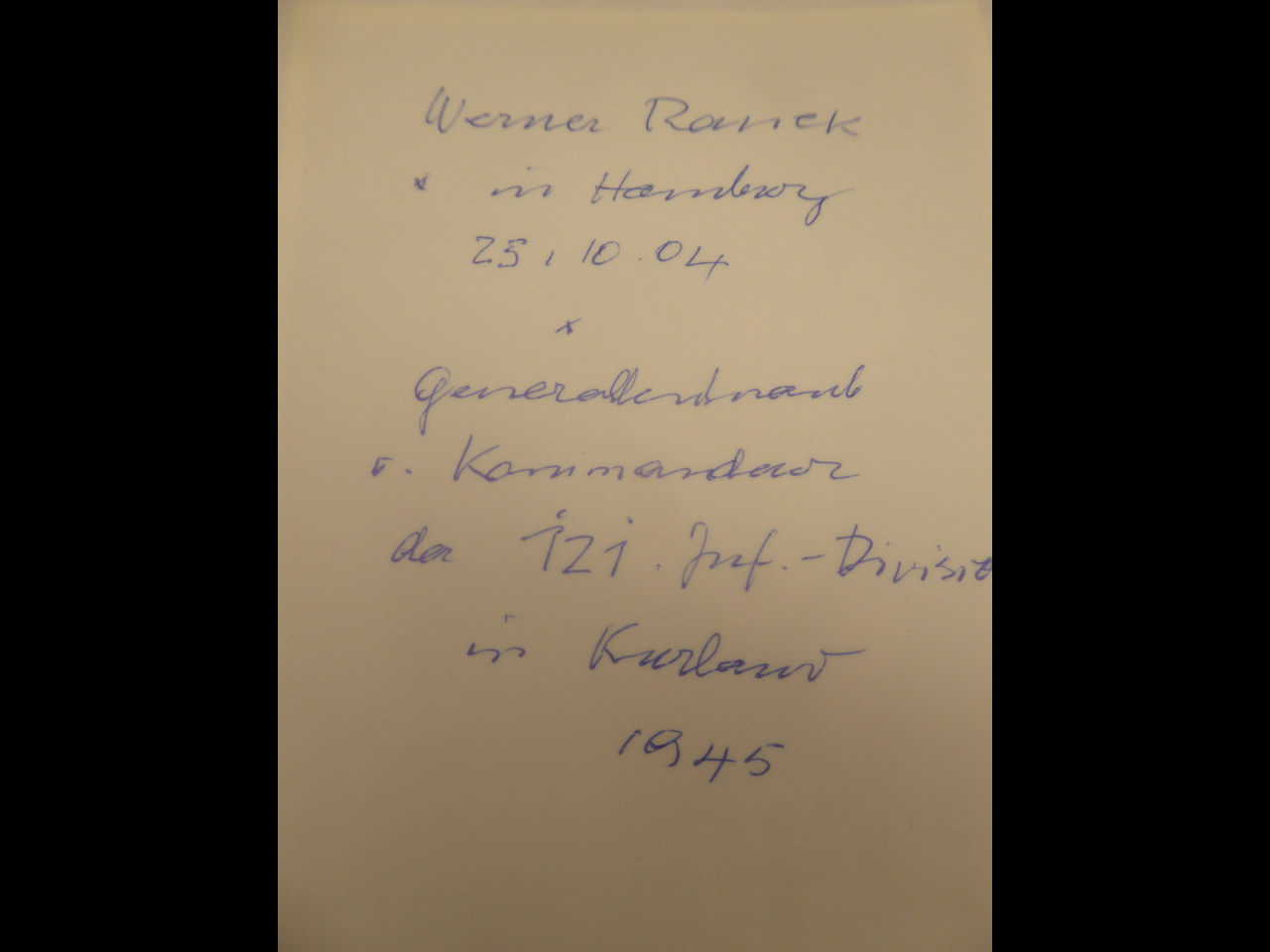 Knight's Cross recipient Generalleutnant Werner Ranck - letter + repro ...