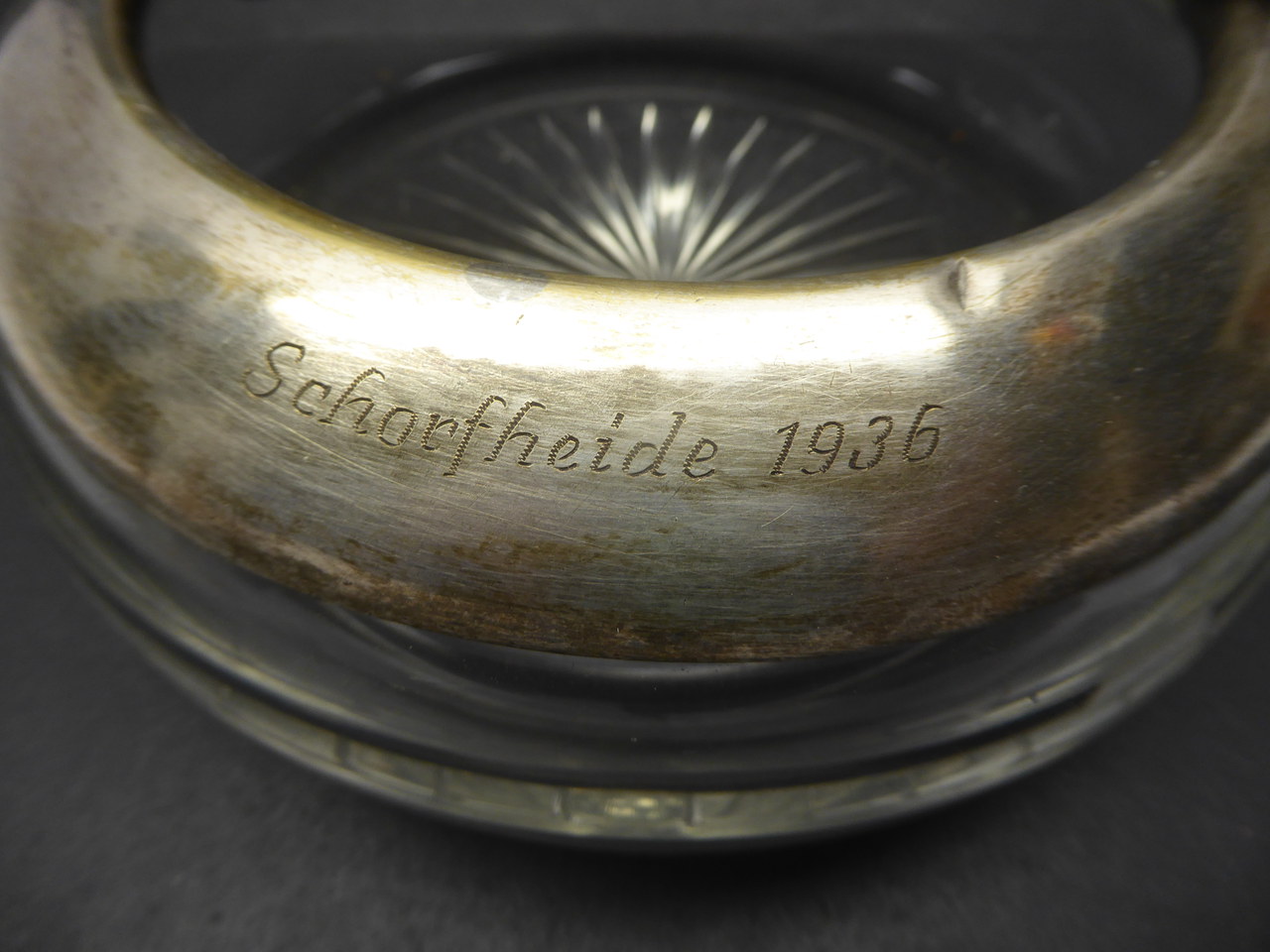 Großer Aschenbecher mit Gravur Schorfheide 1936 - D= 185 mm