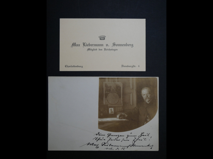 Autograph - Autograph Max Liebermann von Sonnenberg - Eigenhändige Unterschrift auf Postkarte + Visitenkarte