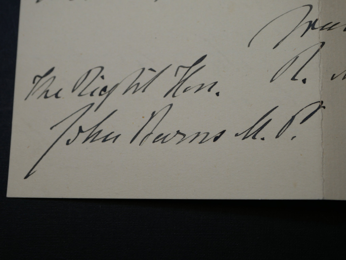 Autograph John Elliot Burns (1858-1943) - Britischer Politiker - Umschlag + Karte mit Unterschrift, Anschreiben an Burns