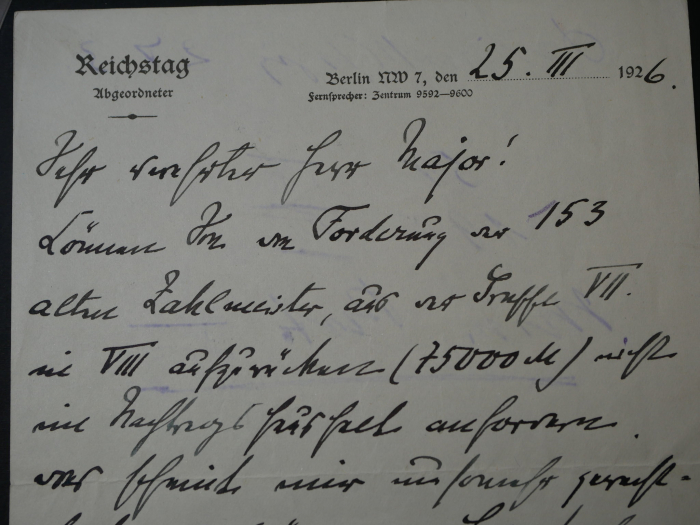 Autograph - Autograph - Generalmajor Friedrich Graf von der Schulenburg (1865 - 1939) - eigenhändiger und signierter Brief an einen Major, 1926