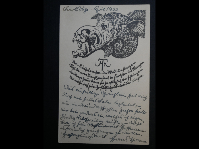 Autograph - Hans Thoma (1839 - 1924), Postkarte mit handgeschriebenen Zeilen und eigenhändiger Unterschrift an die Sammlerin, 1922