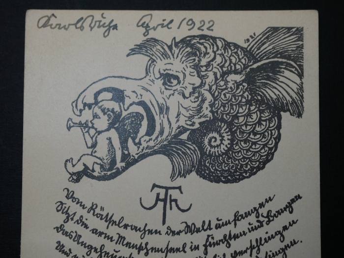 Autograph - Hans Thoma (1839 - 1924), Postkarte mit handgeschriebenen Zeilen und eigenhändiger Unterschrift an die Sammlerin, 1922