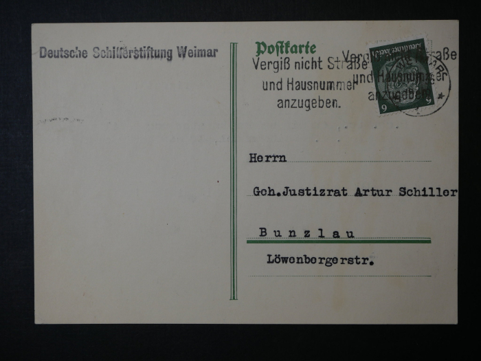 Autograph - Schriftsteller Heinrich Lilienfein (1879 - 1952), eigenhändig signierte Postkarte an einen Geheimen Justizrat, 1935