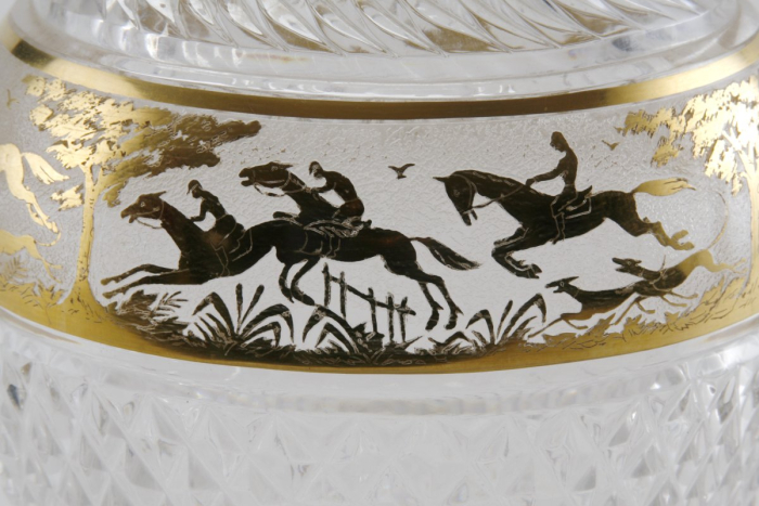 Erich Honecker Estate. Large Crystal Vase with Fox Hunt Motif. Gold Overlay, Josephinenhütte.