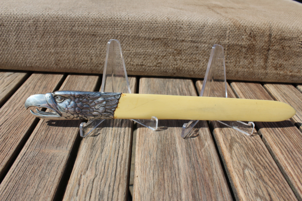 Zeitungswender / Brieföffner aus Mammut Elfenbein mit Silbermontur 800 er Silber aus dem Nachlass eines Adjutanten