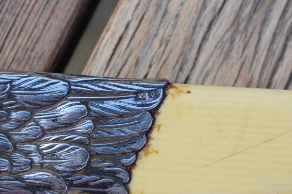 Zeitungswender / Brieföffner aus Mammut Elfenbein mit Silbermontur 800 er Silber aus dem Nachlass eines Adjutanten