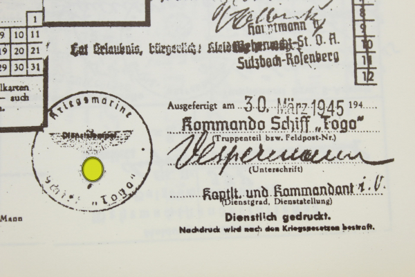 WW2 Kriegsmarine ship stamp, stamp Kriegsmarine ship Togo original