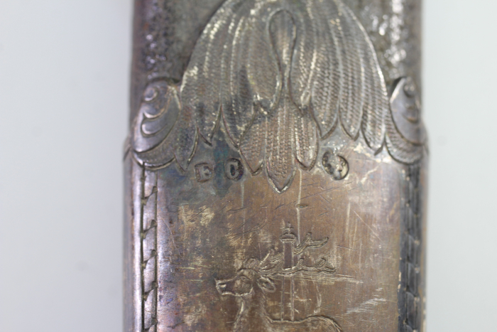 Ehrengeschenk – Herrschaftlicher Bärenfänger / Jagddegen mit Silberbeschlägen 1853