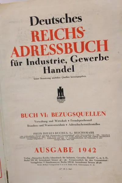 Deutsches Reichs-Adressbuch für Industrie, Gewerbe, Handel. Ausgabe 1942