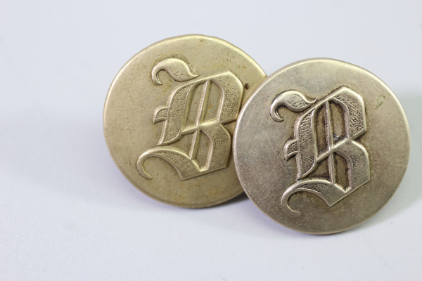 2x original Metall Uniform Knopf Uniformknopf mit Monogramm Buchstabe B