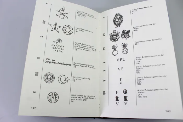 Zeichen auf Handfeuerwaffen.