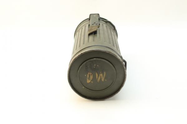 Wehrmacht gas mask box with manufacturer, name of wearer, unit, WaA and 1936