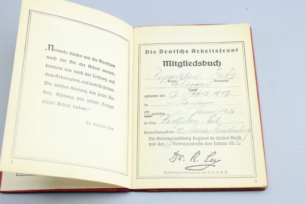 DAF The German Labor Front membership book