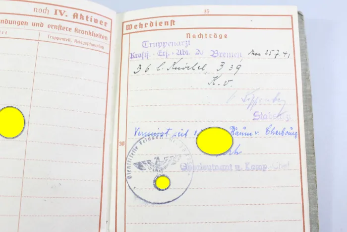 Army Service Record – 340th Infantry Division / IR 763 – Andreas von Klopotek – 1941, Missing