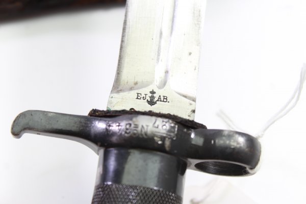 Swedish bayonet m/1896 with belt loop, stamped several times