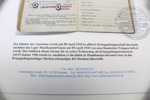 SS ID card of a concentration camp security guard from the Mauthausen concentration camp