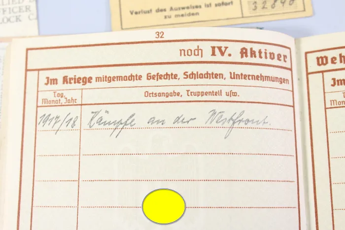 Originaler Nachlass des Soldaten Theodor Wellmann aus dem 1. & 2. Weltkrieg, Tapferkeitsmedaille als Musketier bei Liuilly Marne 02.09.1918 mit Gravur, Urkunde, Wehrpass