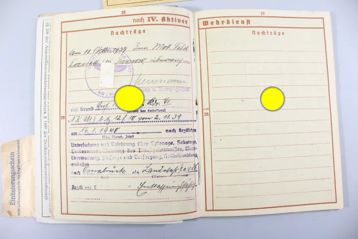 Originaler Nachlass des Soldaten Theodor Wellmann aus dem 1. & 2. Weltkrieg, Tapferkeitsmedaille als Musketier bei Liuilly Marne 02.09.1918 mit Gravur, Urkunde, Wehrpass