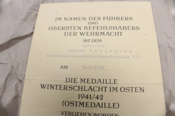 Orden / Urkunden/ Papier Konvolut EK1, Winterschlacht, VWA schwarz von einer Person, Eisenb.-Bau-BTL