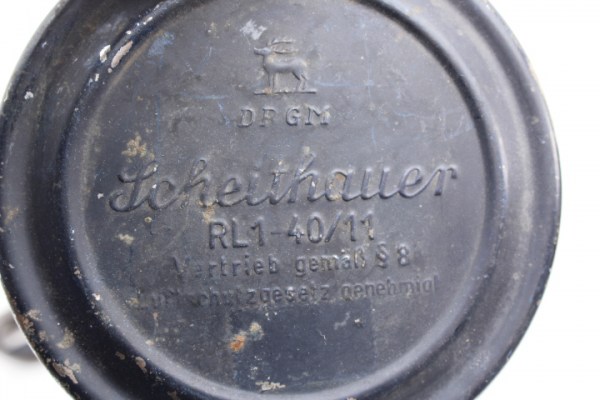ww2 German air protection gas mask can with mask and filter / rare manufacturer, Scheithauer