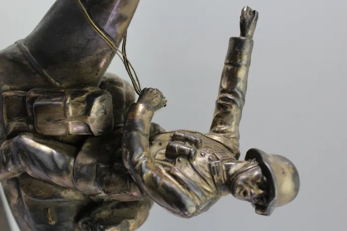 Original sculpture of a mounted German Wehrmacht cavalry soldier with steel helmet and equipment; inscribed "In memory of my service 1924–1938"
