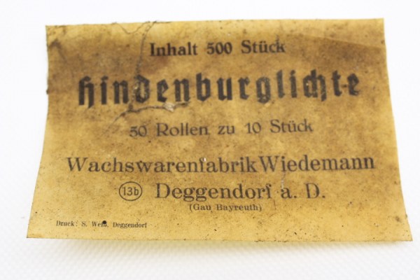 Ww2 Wehrmacht 5 Stück Bunkerkerze, Hindenburglicht "Wilhelmslichter" – Original Hindenburglichte, Herst aus Gau Bayreuth