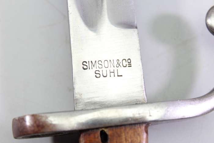 Brazil, Model 1908 bayonet for Mauser rifles with leather scabbard; manufacturer: Simson & Co., Suhl.