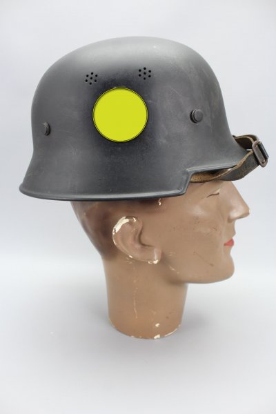 Old German fire brigade helmet, steel helmet fire brigade with inner workings, manufacturer