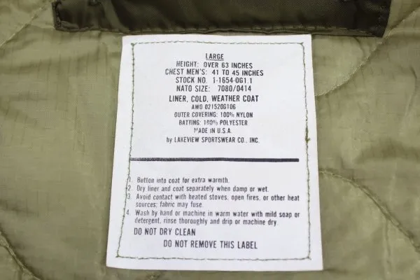 US Army lining for M-65 field jacket