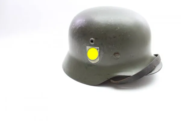 Former SS helmet M35 apple green with double emblem and acceptance stamp, manufacturer Q66