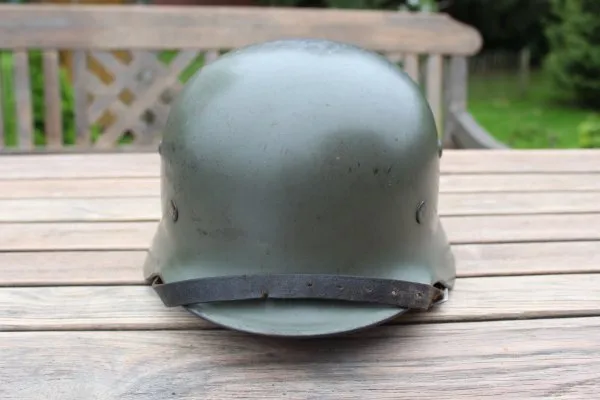 Former SS helmet M35 apple green with double emblem and acceptance stamp, manufacturer Q66