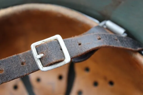 Former SS helmet M35 apple green with double emblem and acceptance stamp, manufacturer Q66